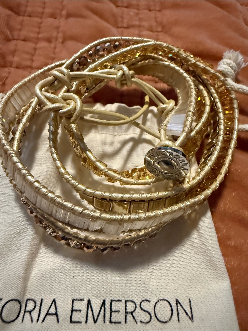 Victoria Emerson Gold and White Multi-Row Wrap Bracelet